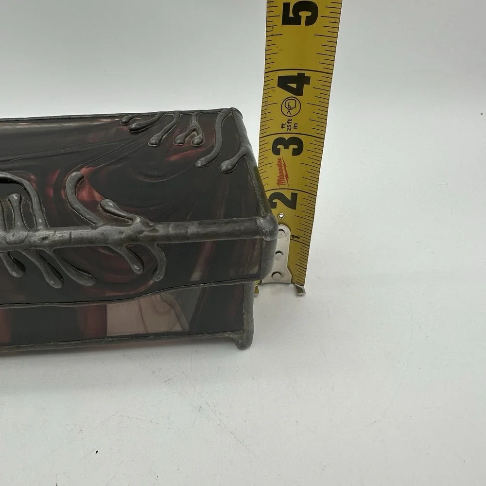 Vintage Red Tones Stained Glass Trinket Jewelry Box With Soldered Edges/Design
